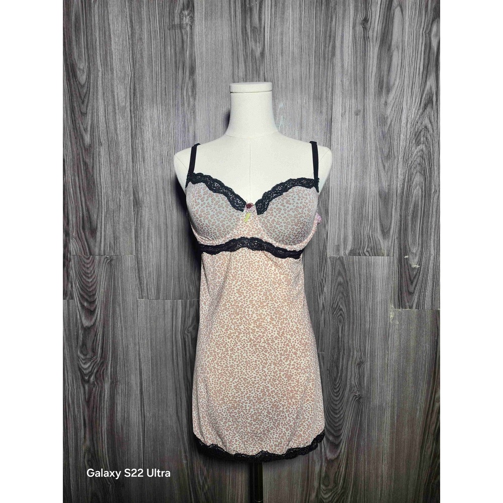 Rampage Leopard Print Chemise Nightgown Black Lace Trim Underwire Plus Size 1X